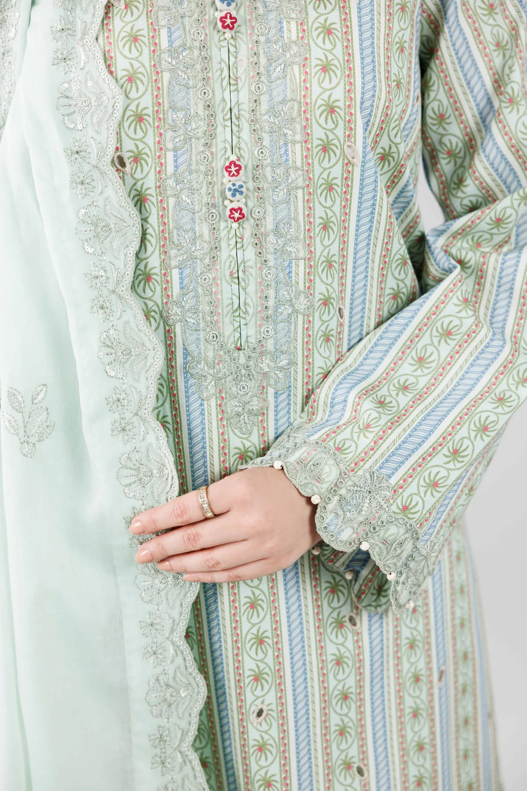 3 Piece - Printed Embroidered Suit - 42601805