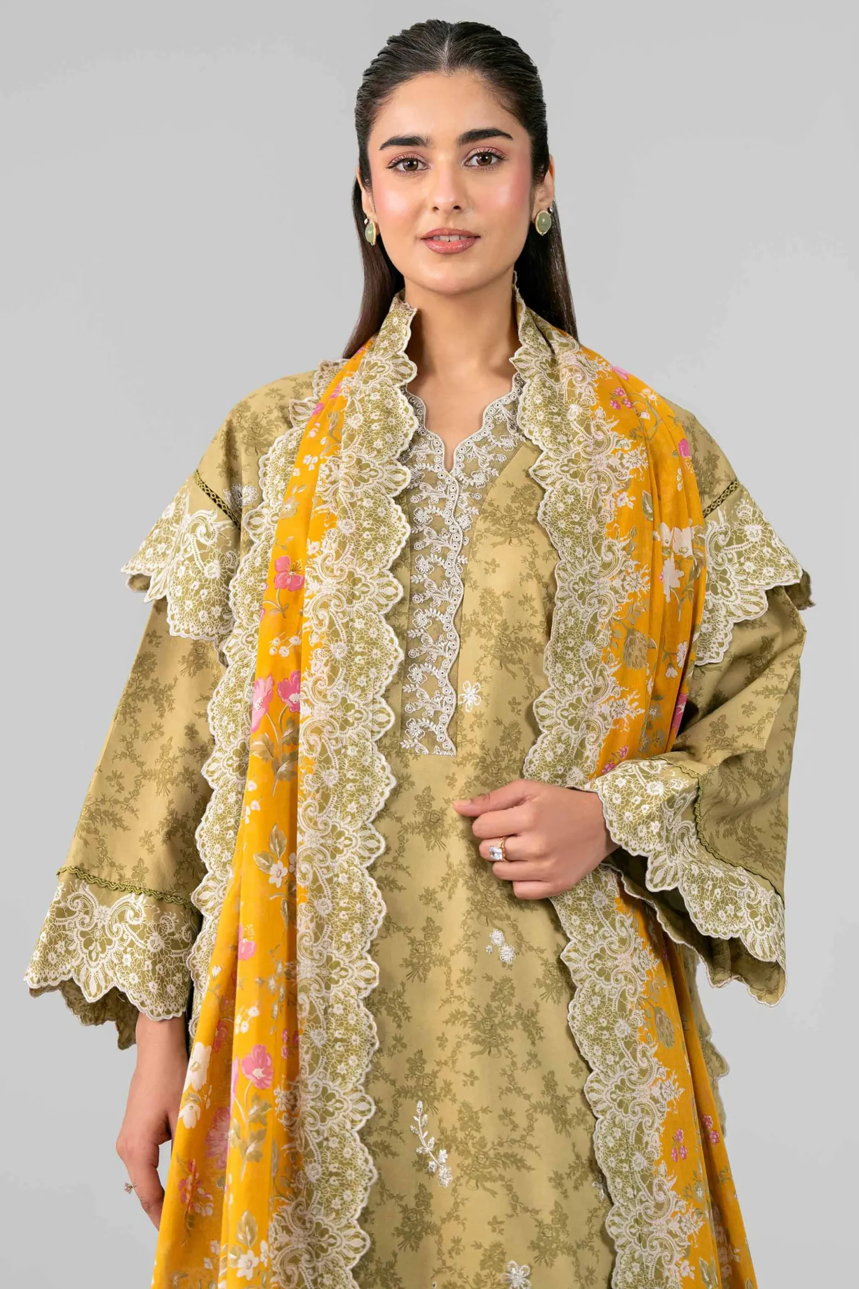 3 Piece - Printed Embroidered Suit - 42601785