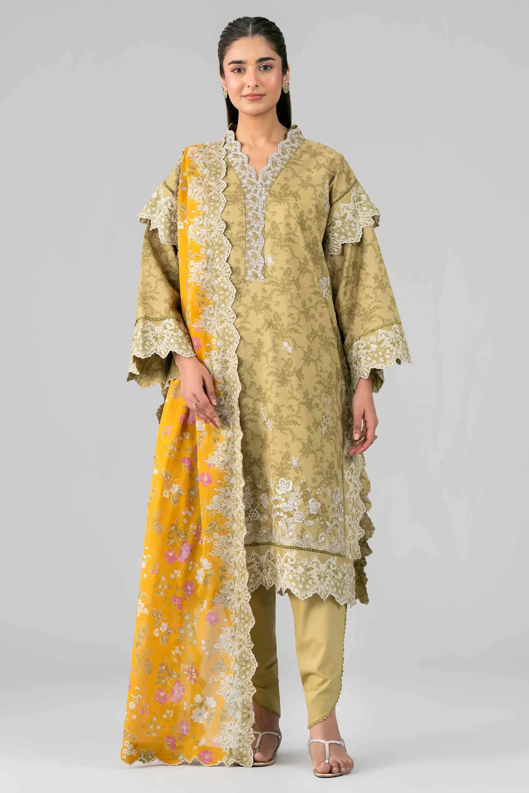 3 Piece - Printed Embroidered Suit - 42601785