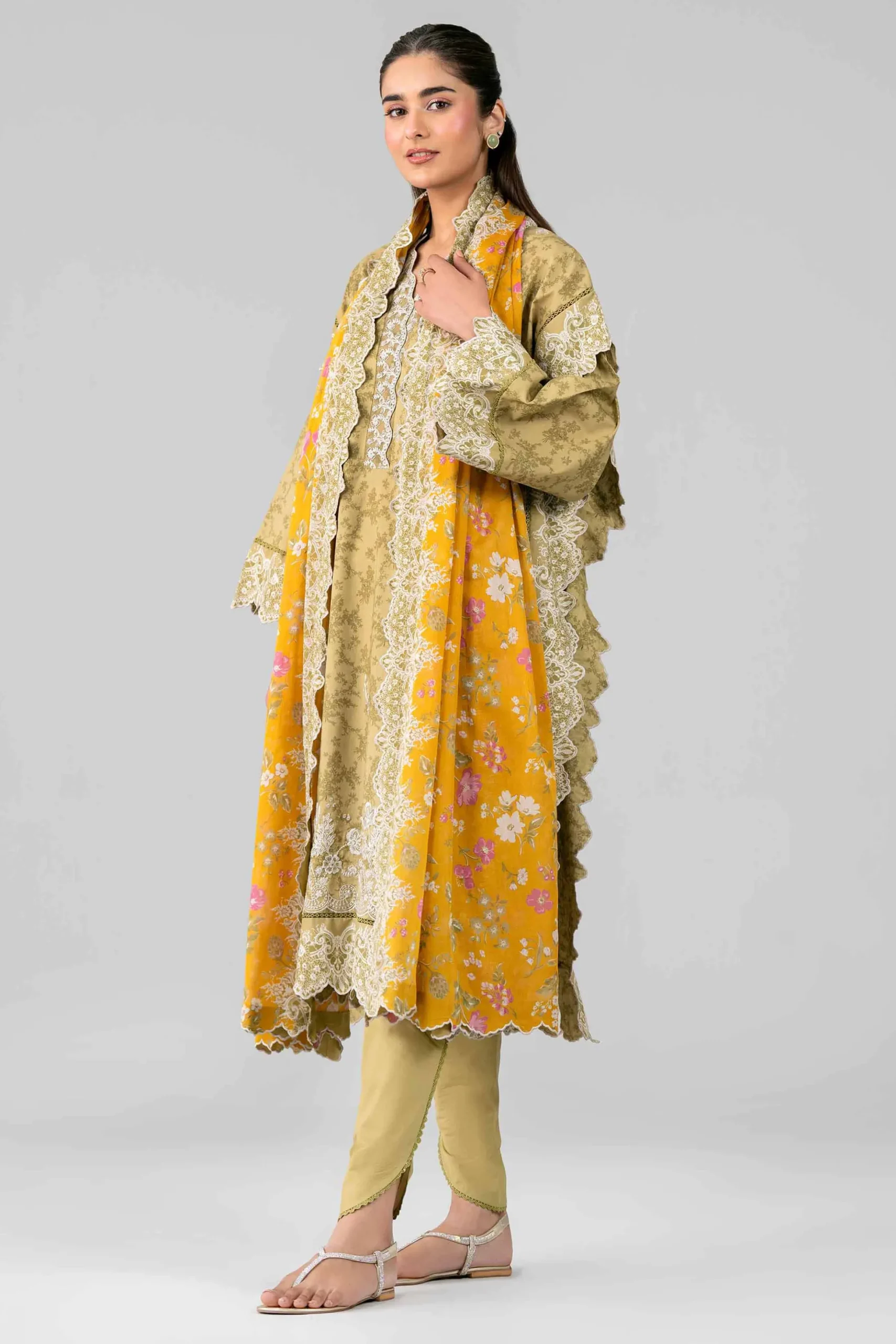 3 Piece - Printed Embroidered Suit - 42601785