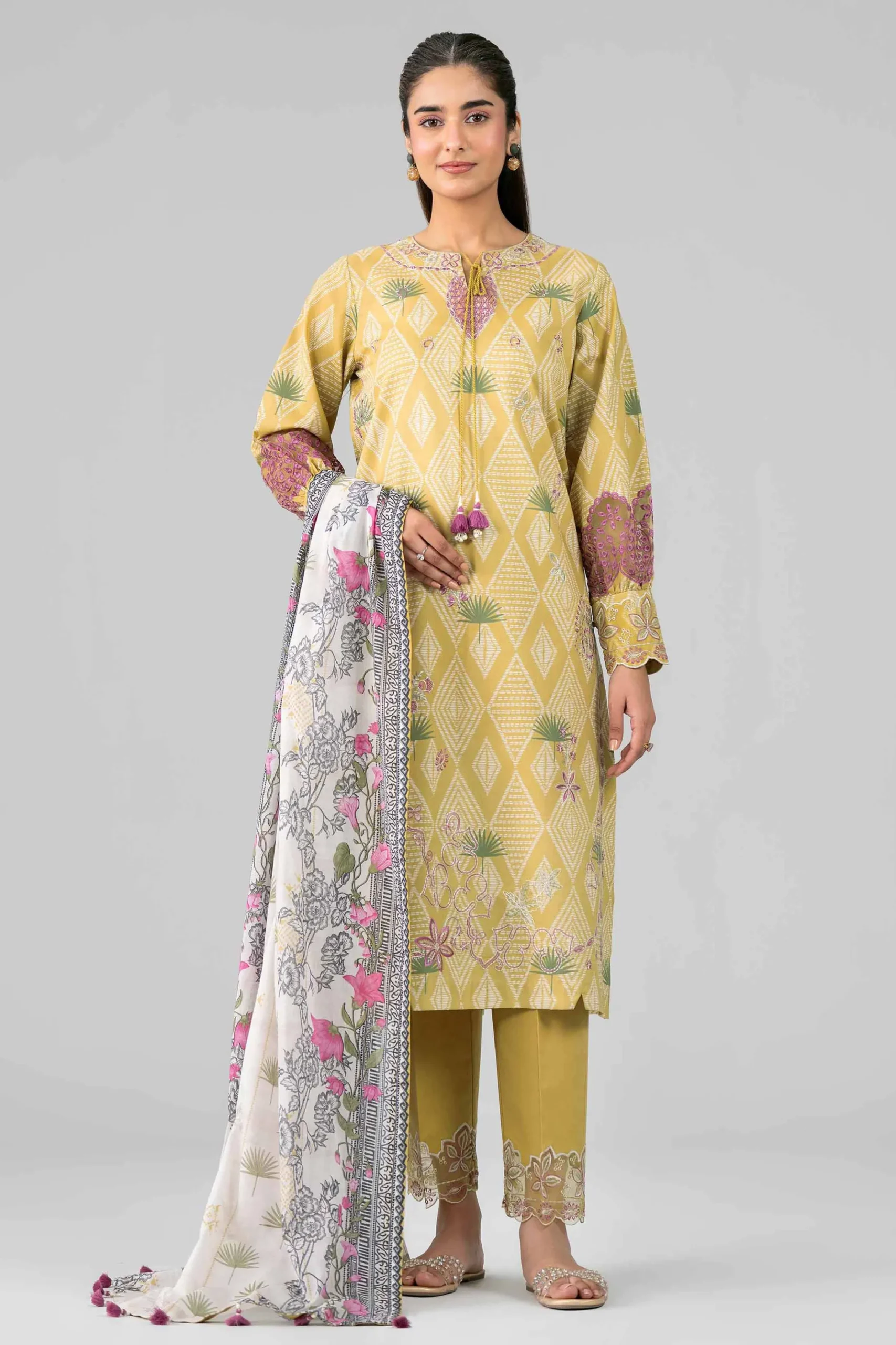 3 Piece - Printed Embroidered Suit - 42601788