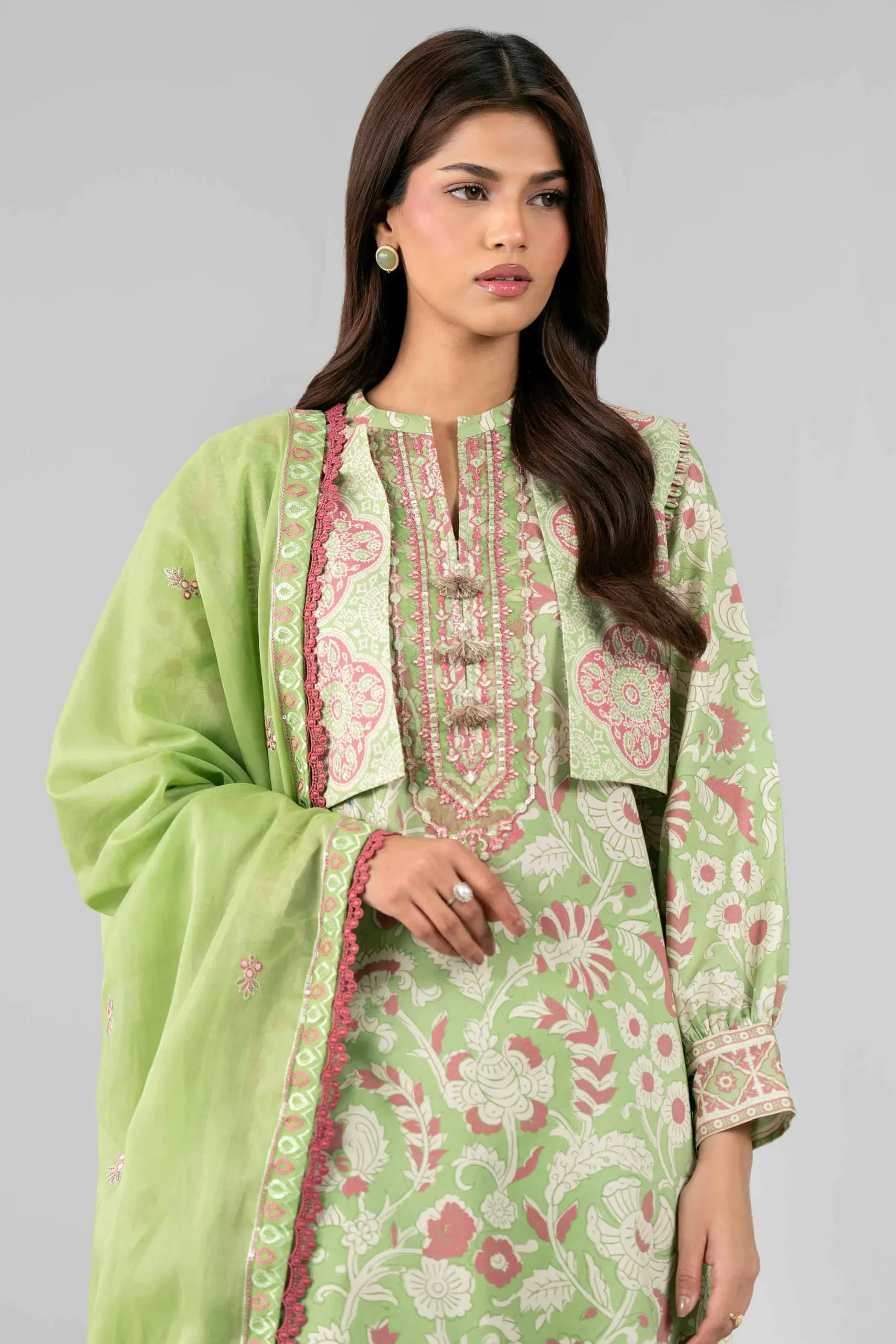 3 Piece - Printed Embroidered Suit - 42601819