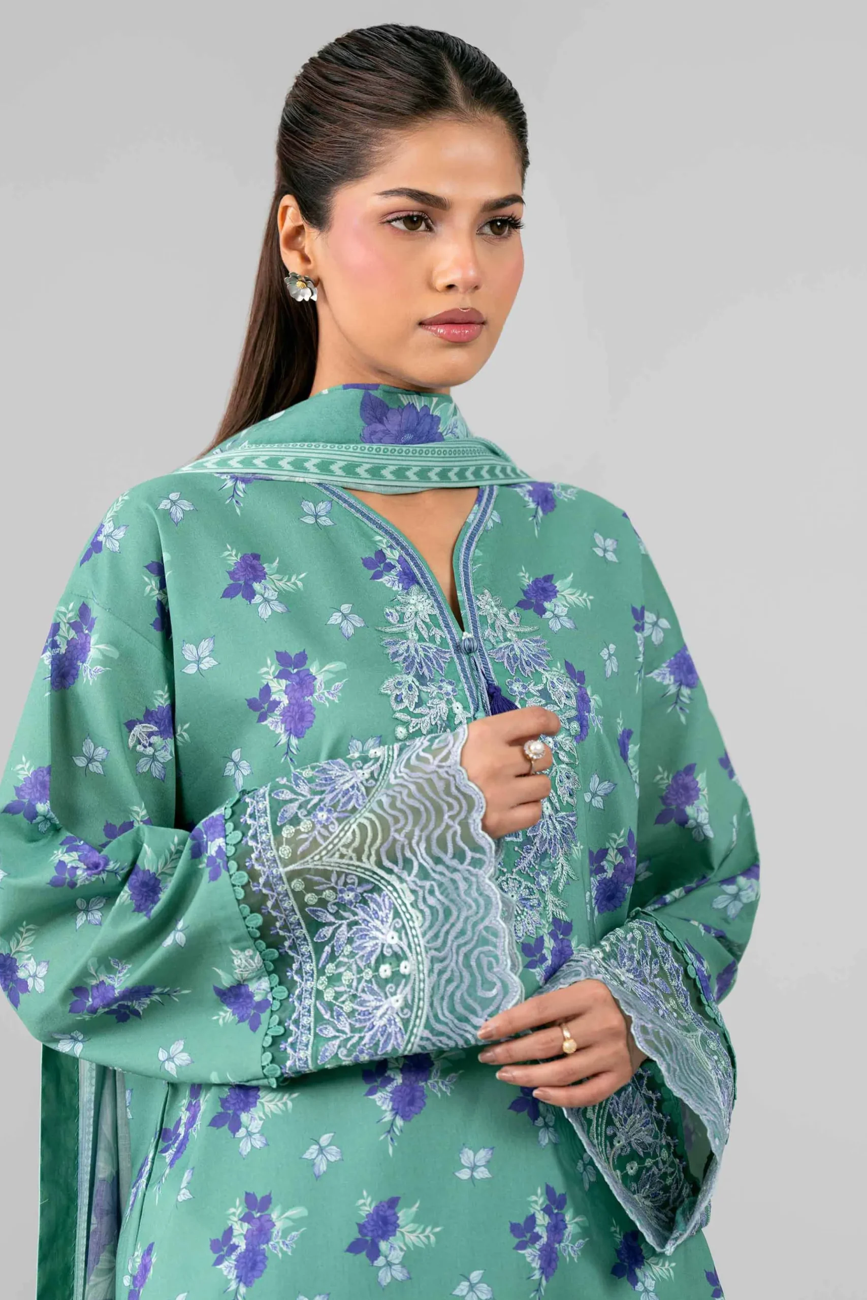 3 Piece - Printed Embroidered Suit - 42601784