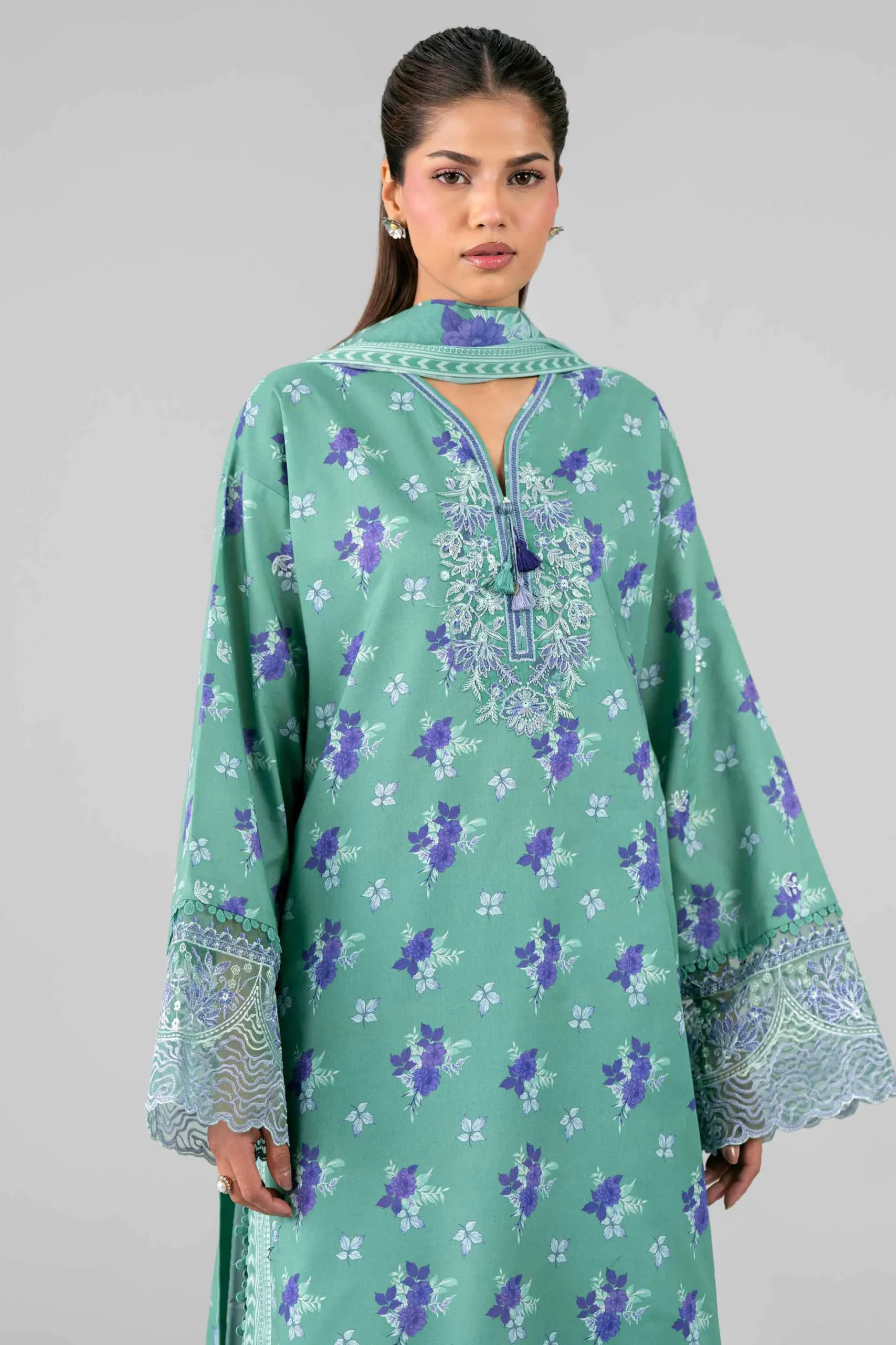 3 Piece - Printed Embroidered Suit - 42601784