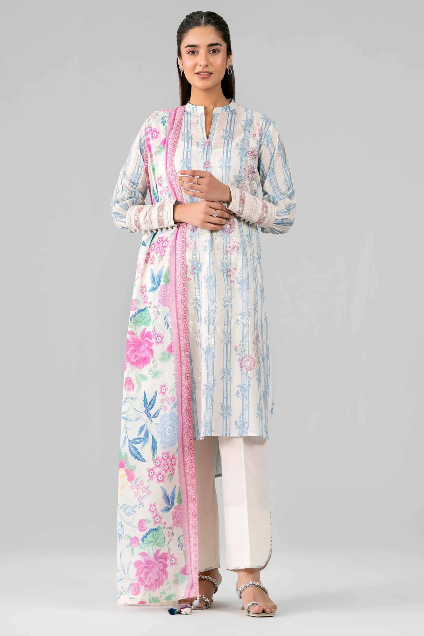 3 Piece - Printed Embroidered Suit - 42601783