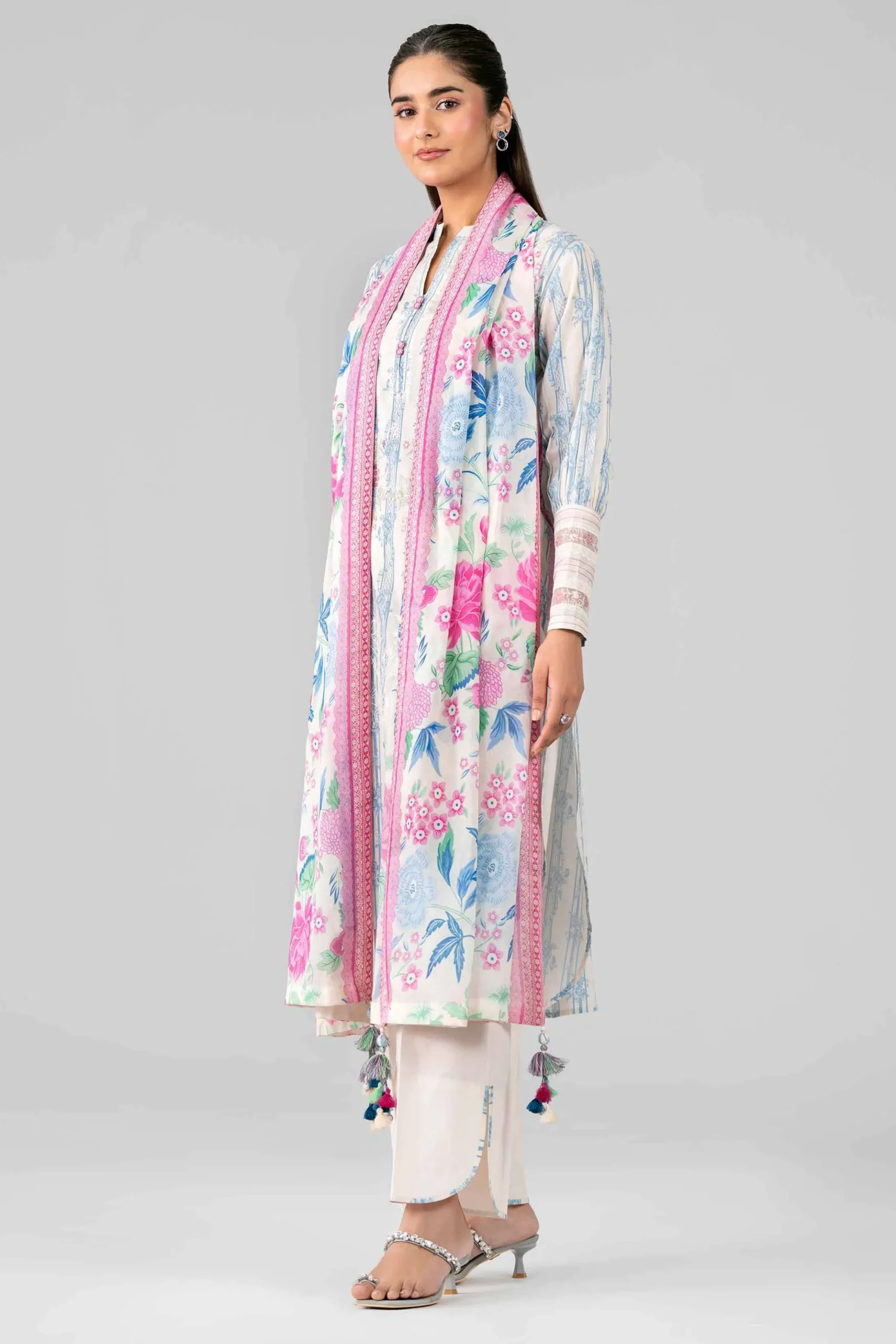 3 Piece - Printed Embroidered Suit - 42601783