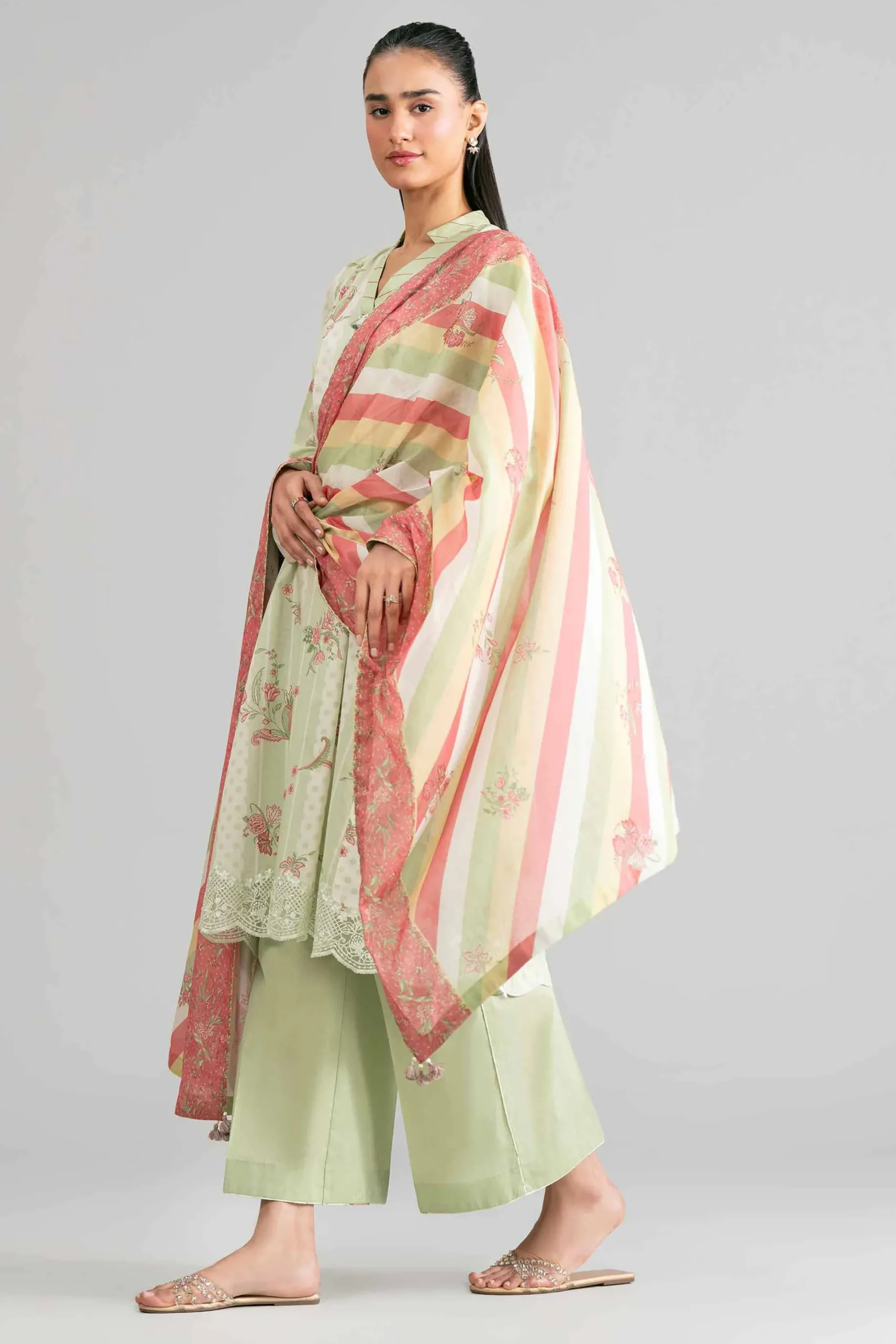 3 Piece - Printed Embroidered Suit - 42601856