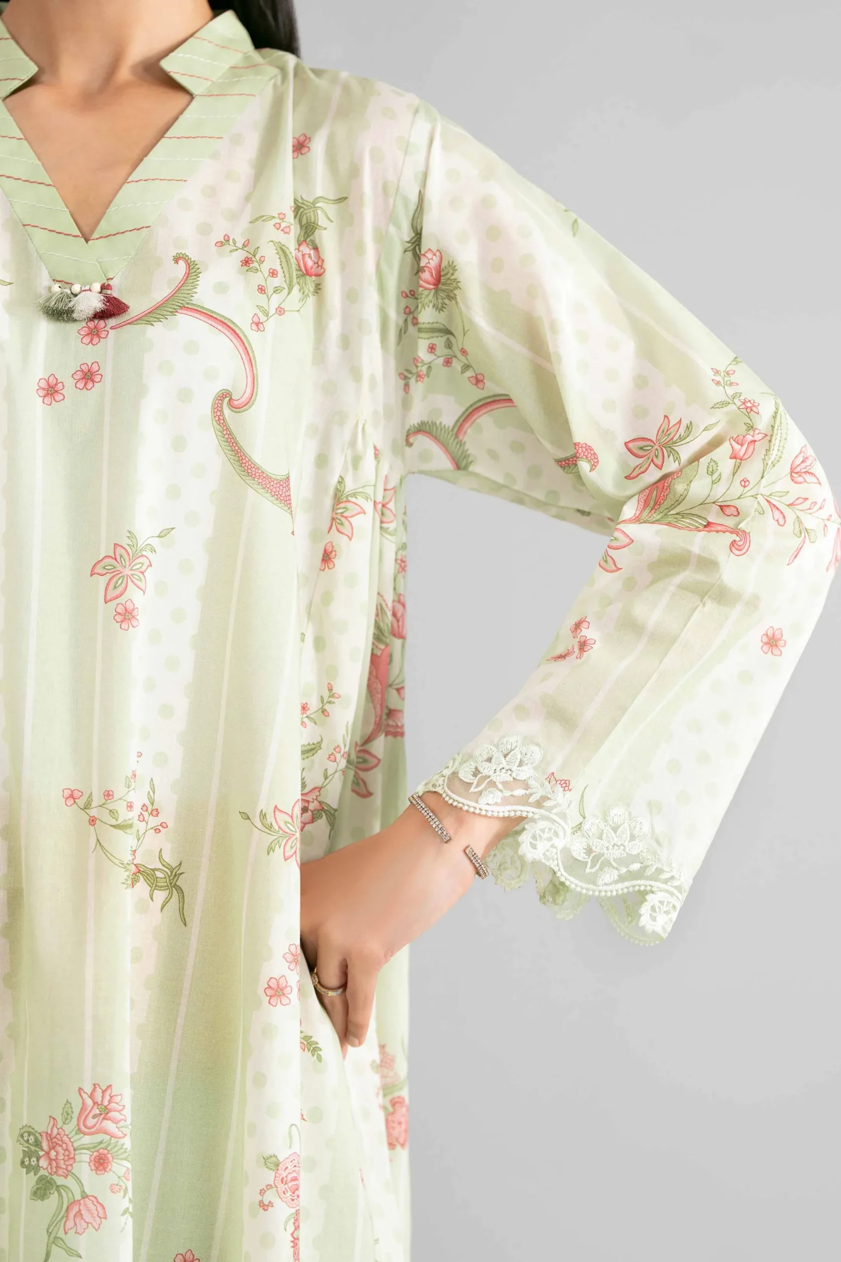 3 Piece - Printed Embroidered Suit - 42601856