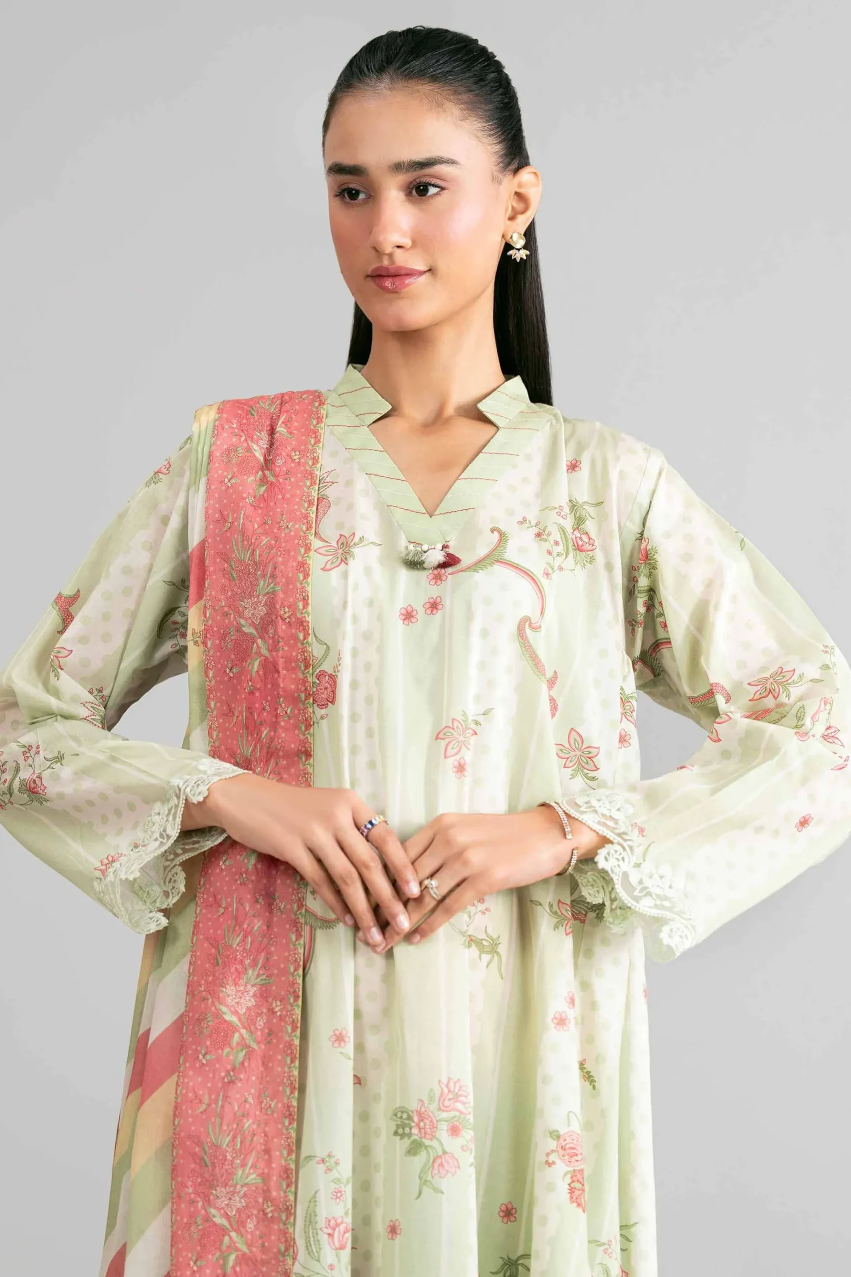 3 Piece - Printed Embroidered Suit - 42601856