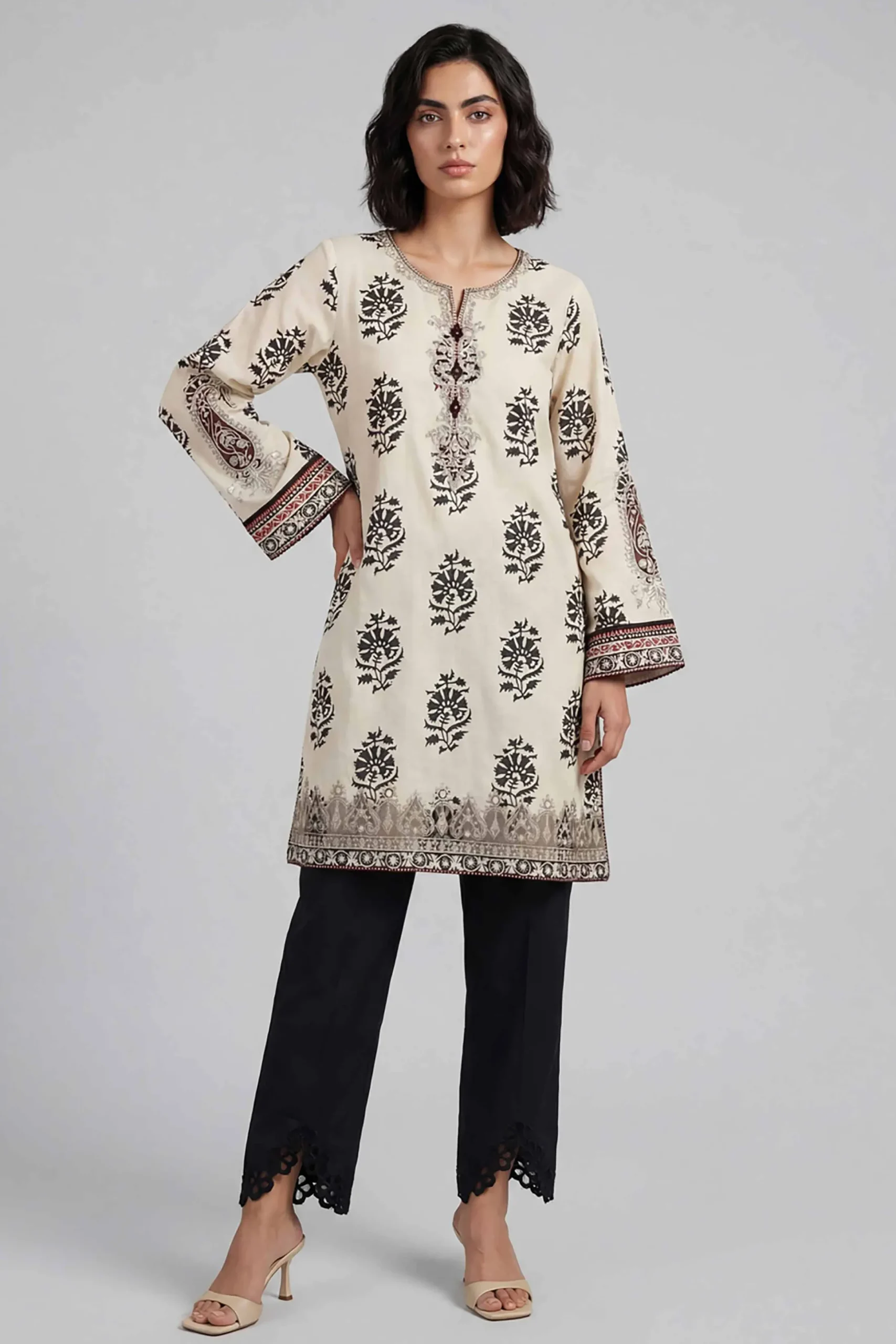 2 Piece - Printed Embroidered Suit - 42601663