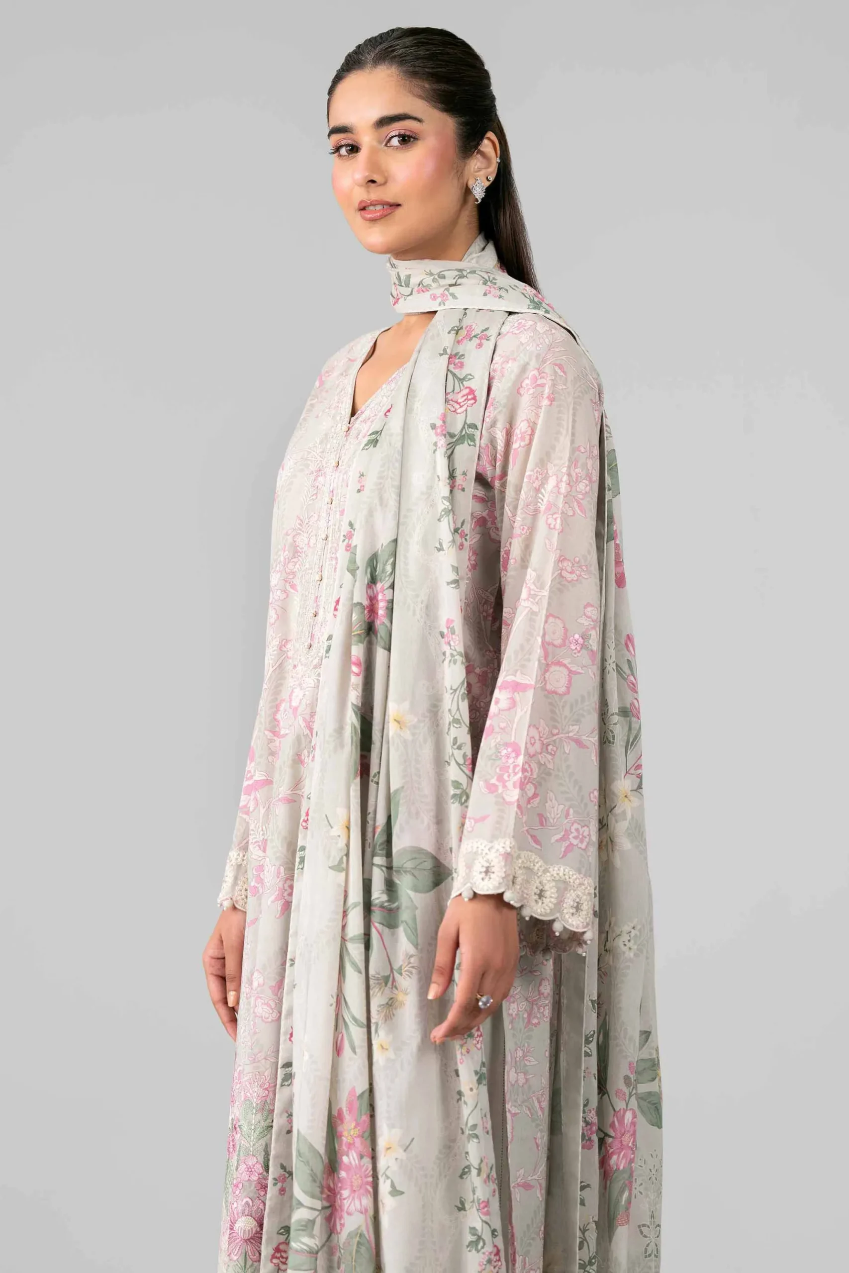 3 Piece - Printed Embroidered Suit - 42601780