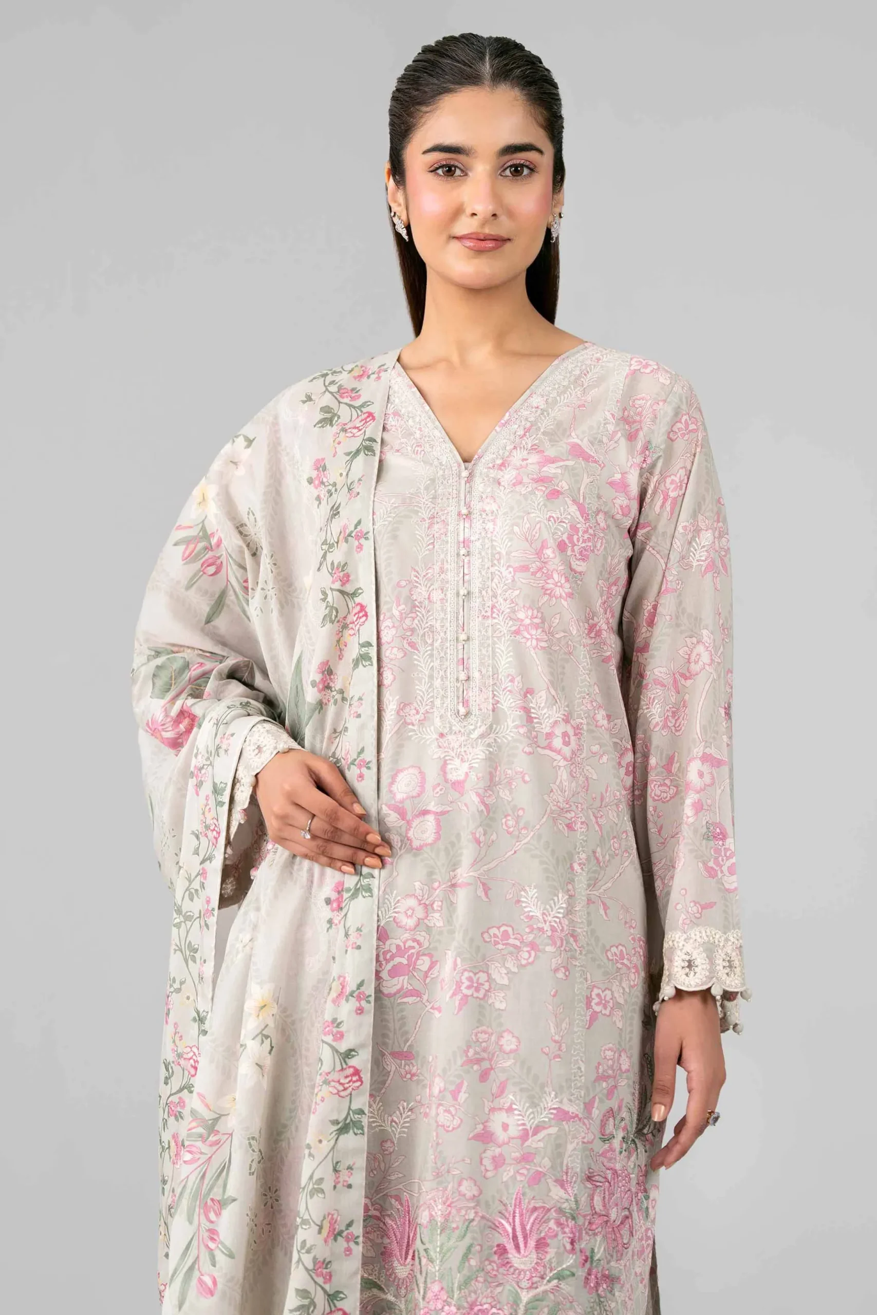 3 Piece - Printed Embroidered Suit - 42601780