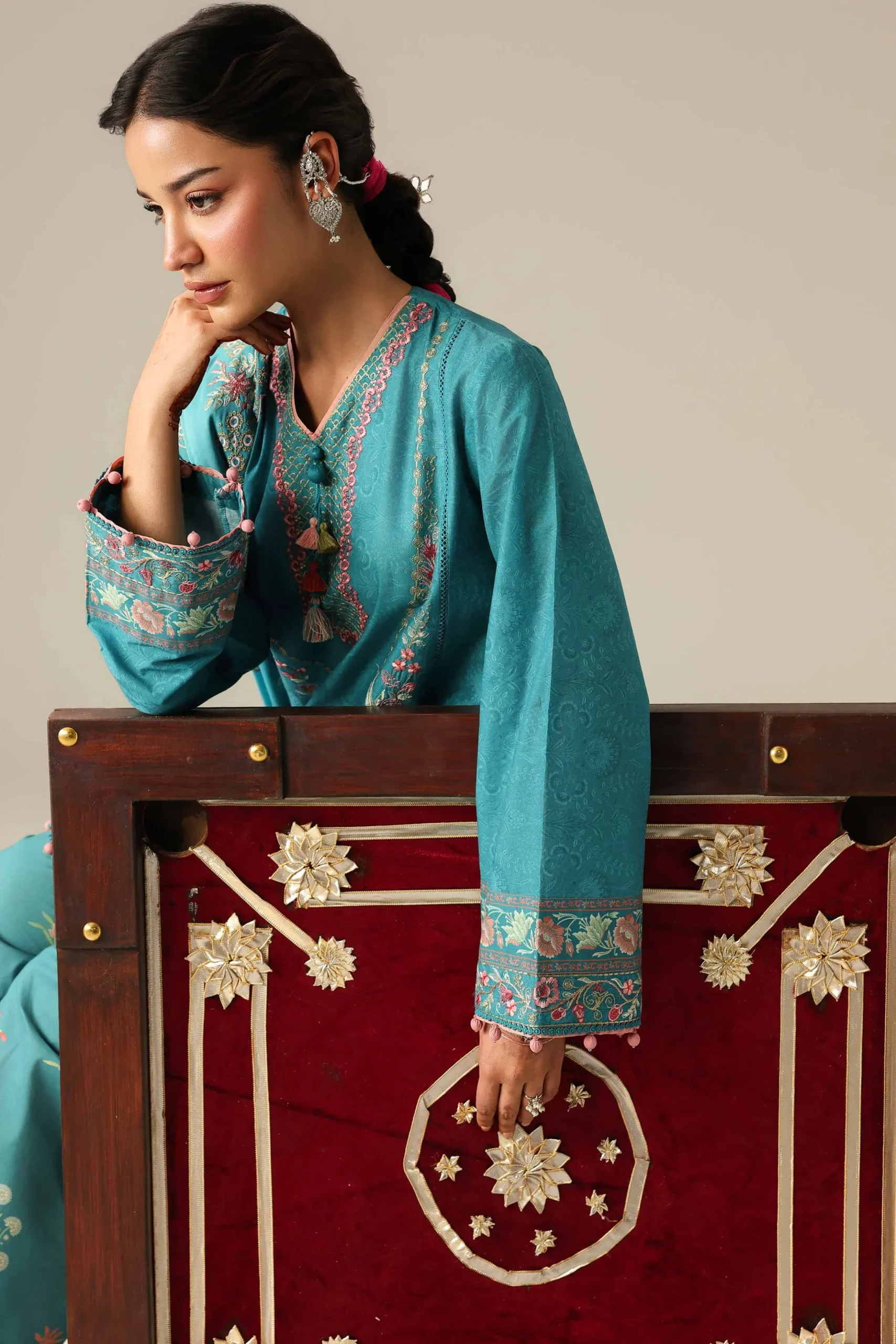 3 Piece - Printed Embroidered Suit - 42601806