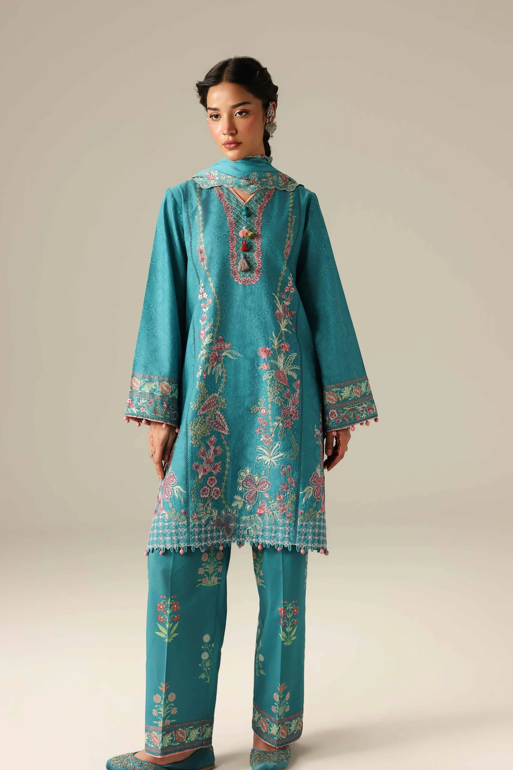 3 Piece - Printed Embroidered Suit - 42601806