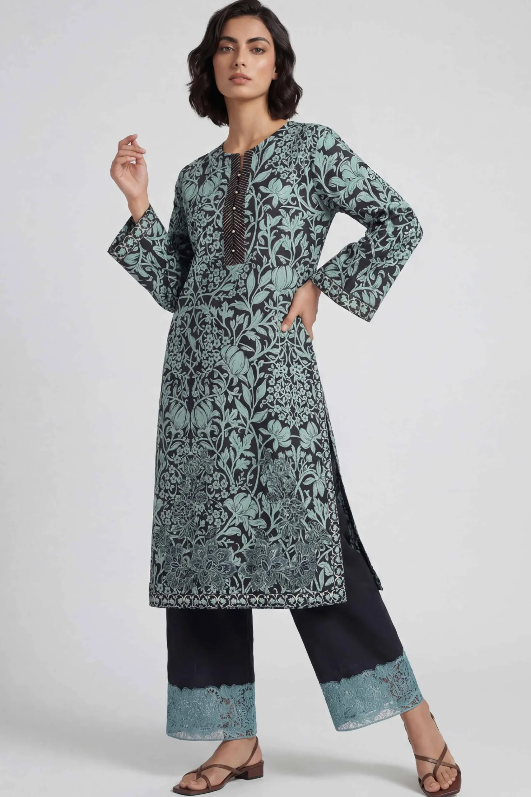 2 Piece - Printed Embroidered Suit - 42601657