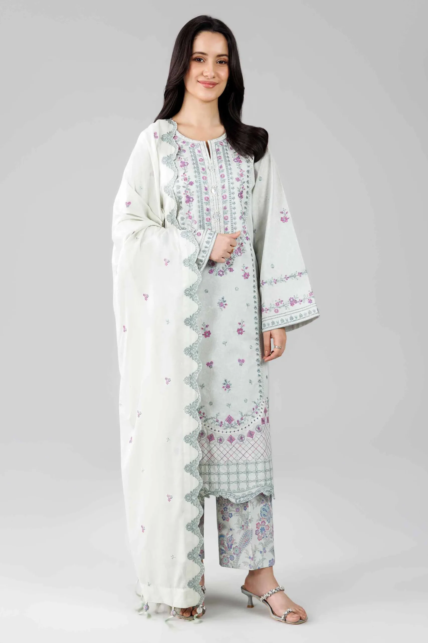 3 Piece - Printed Embroidered Suit - 42601812