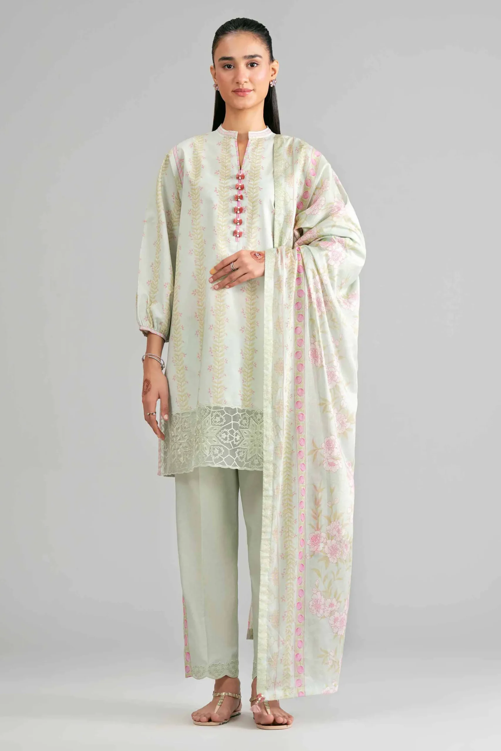3 Piece - Printed Embroidered Suit - 42601860