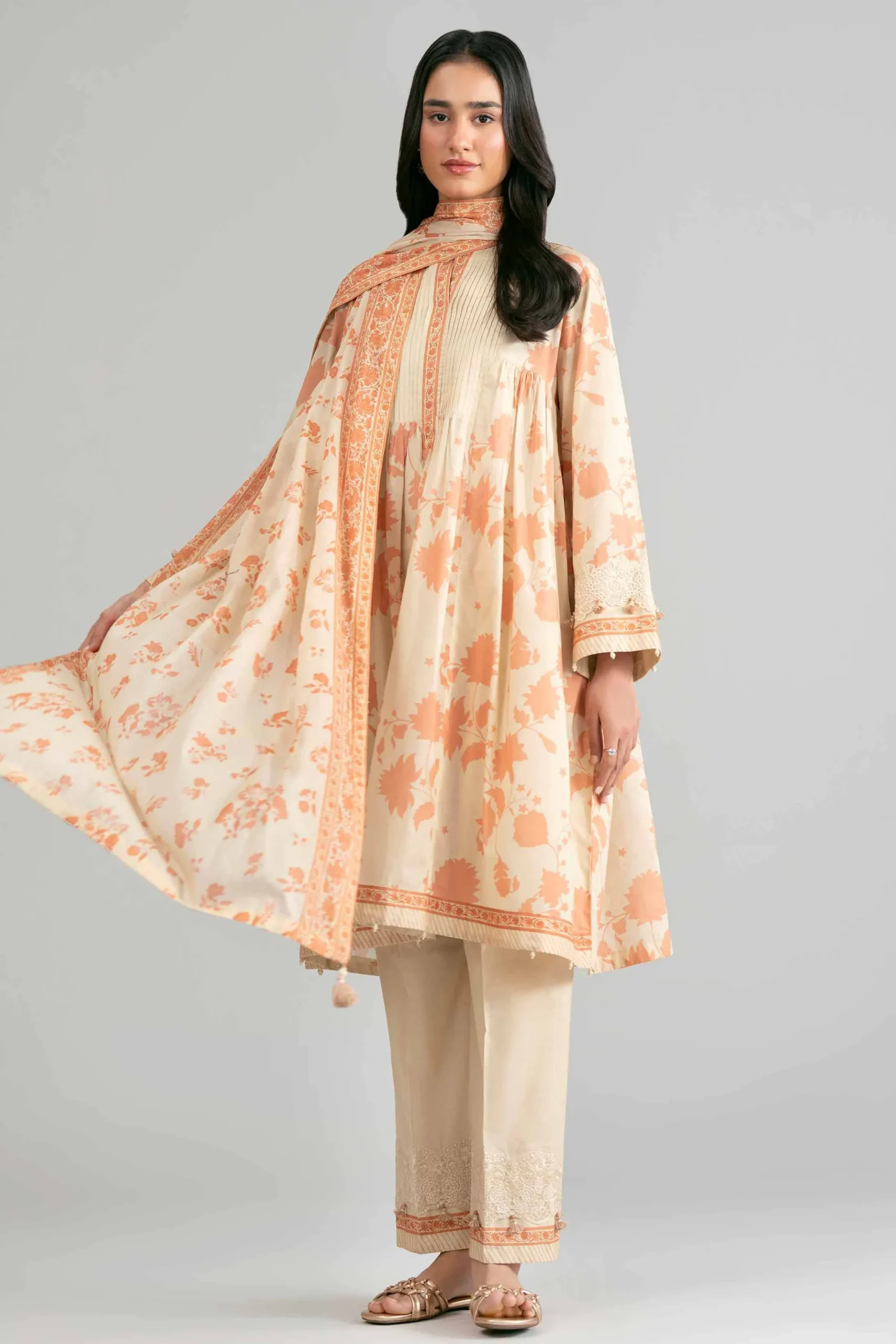 3 Piece - Printed Embroidered Suit - 42601854