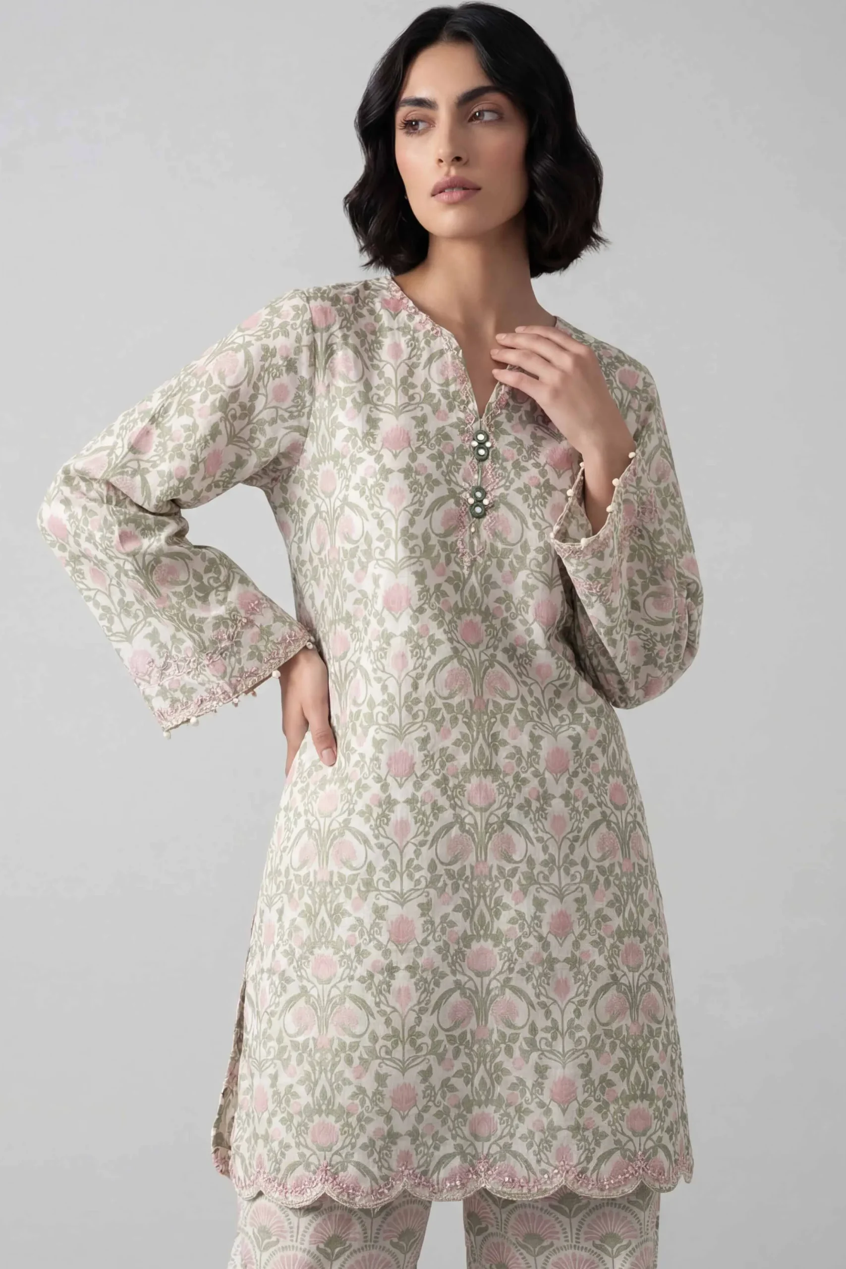 2 Piece - Printed Embroidered Suit - 42601672