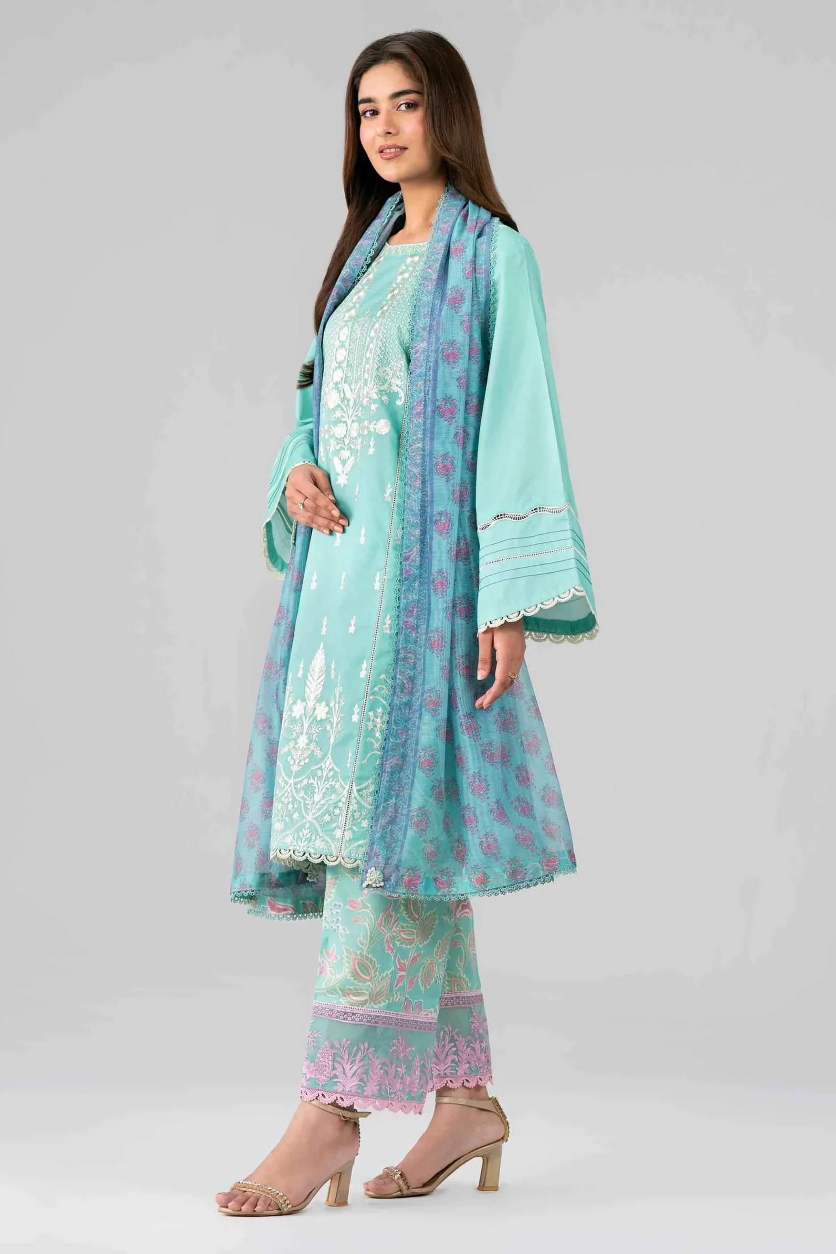 3 Piece - Printed Embroidered Suit - 42601790