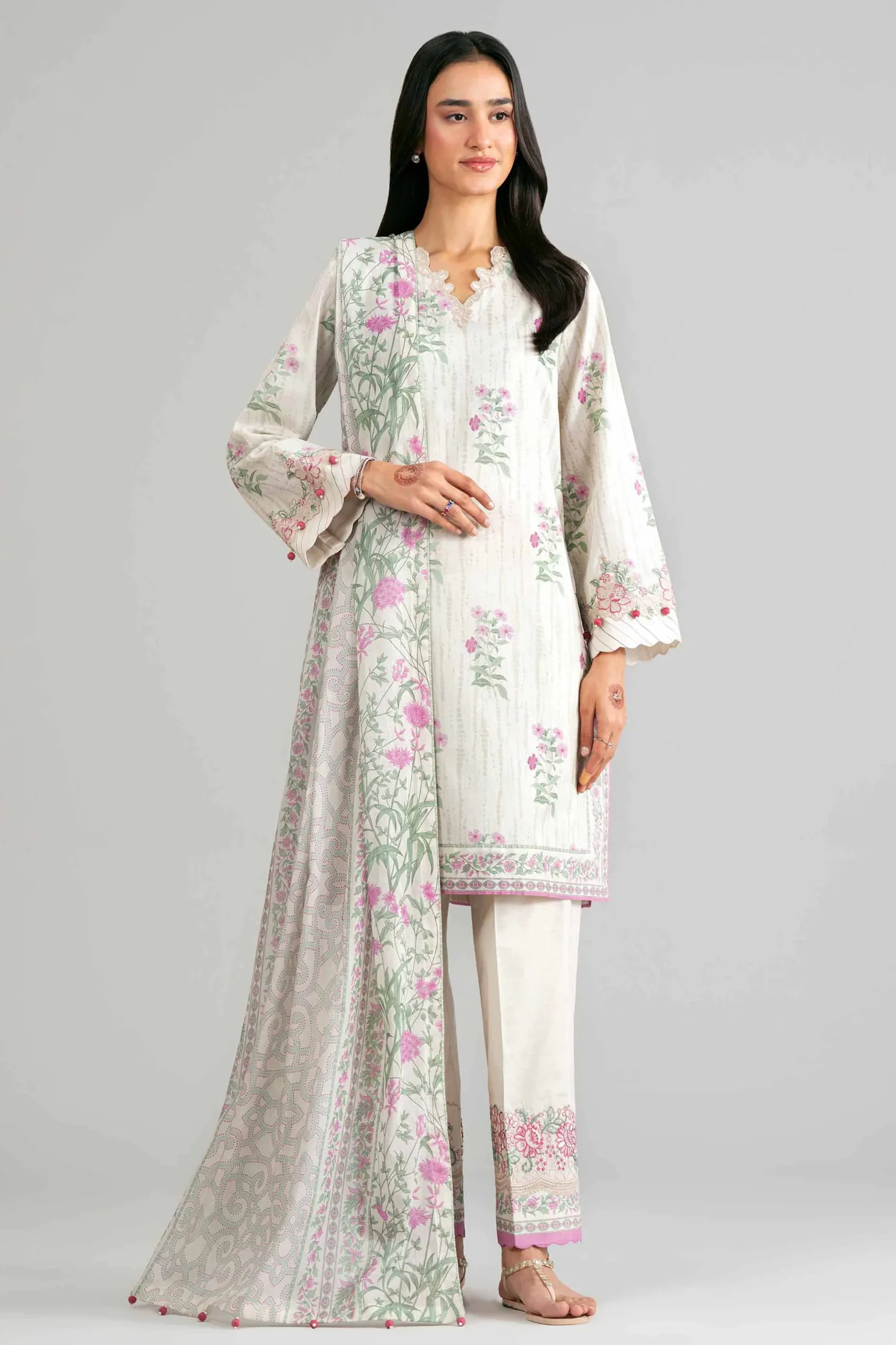 3 Piece - Printed Embroidered Suit - 42601859
