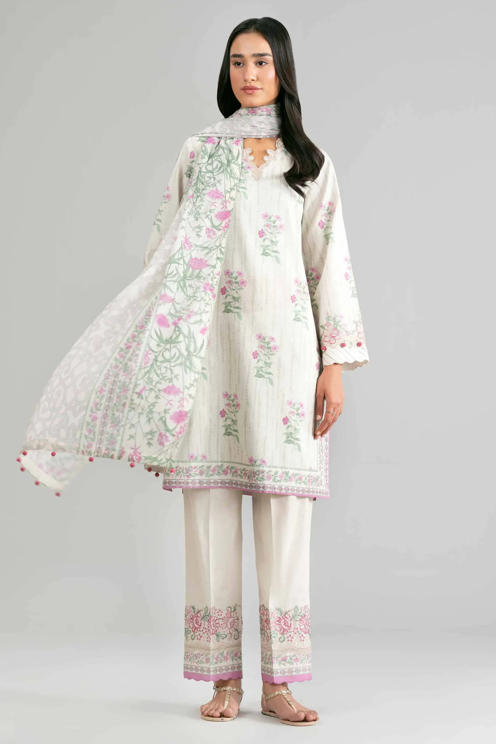 3 Piece - Printed Embroidered Suit - 42601859