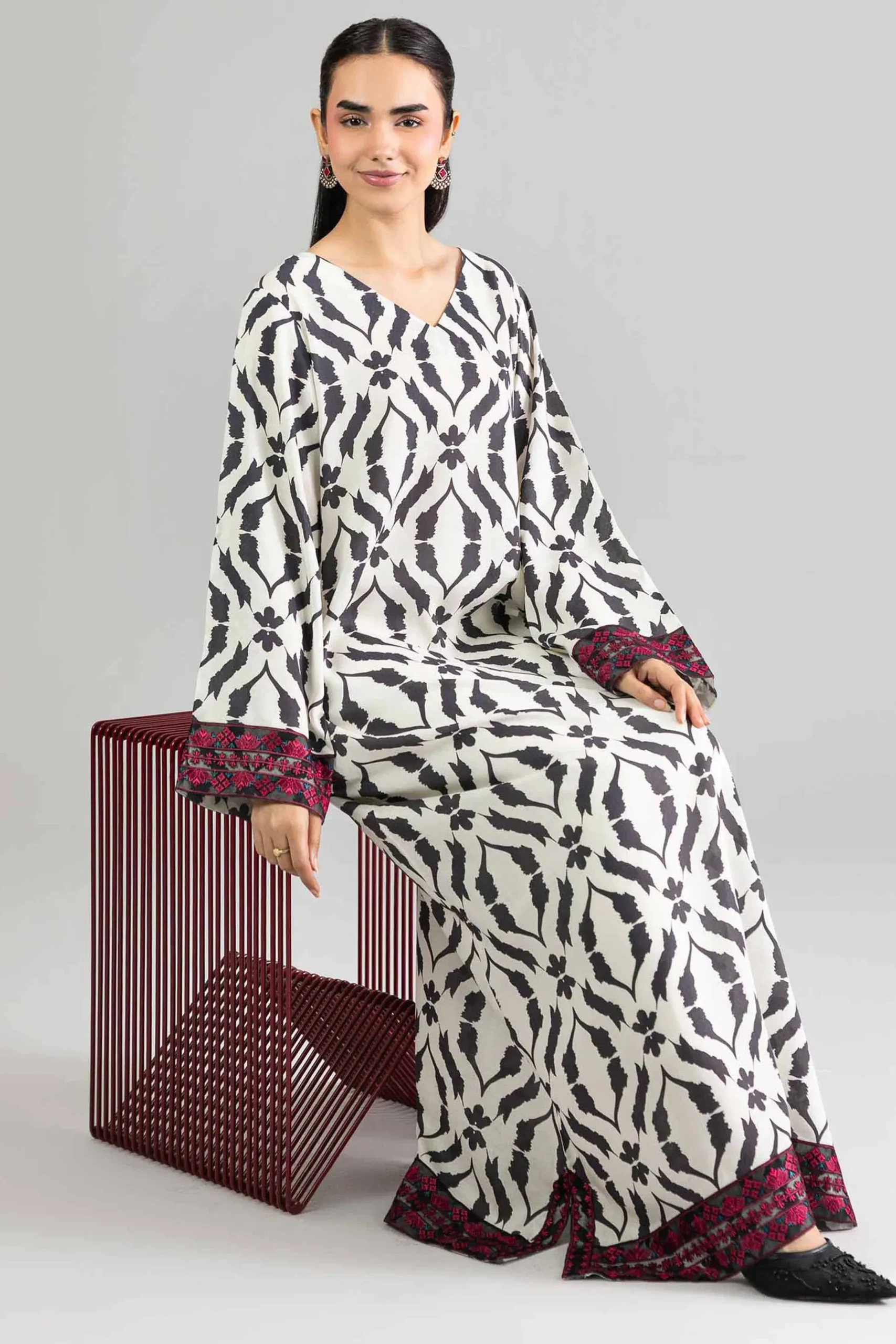 Printed Embroidered Dress - FE26-48