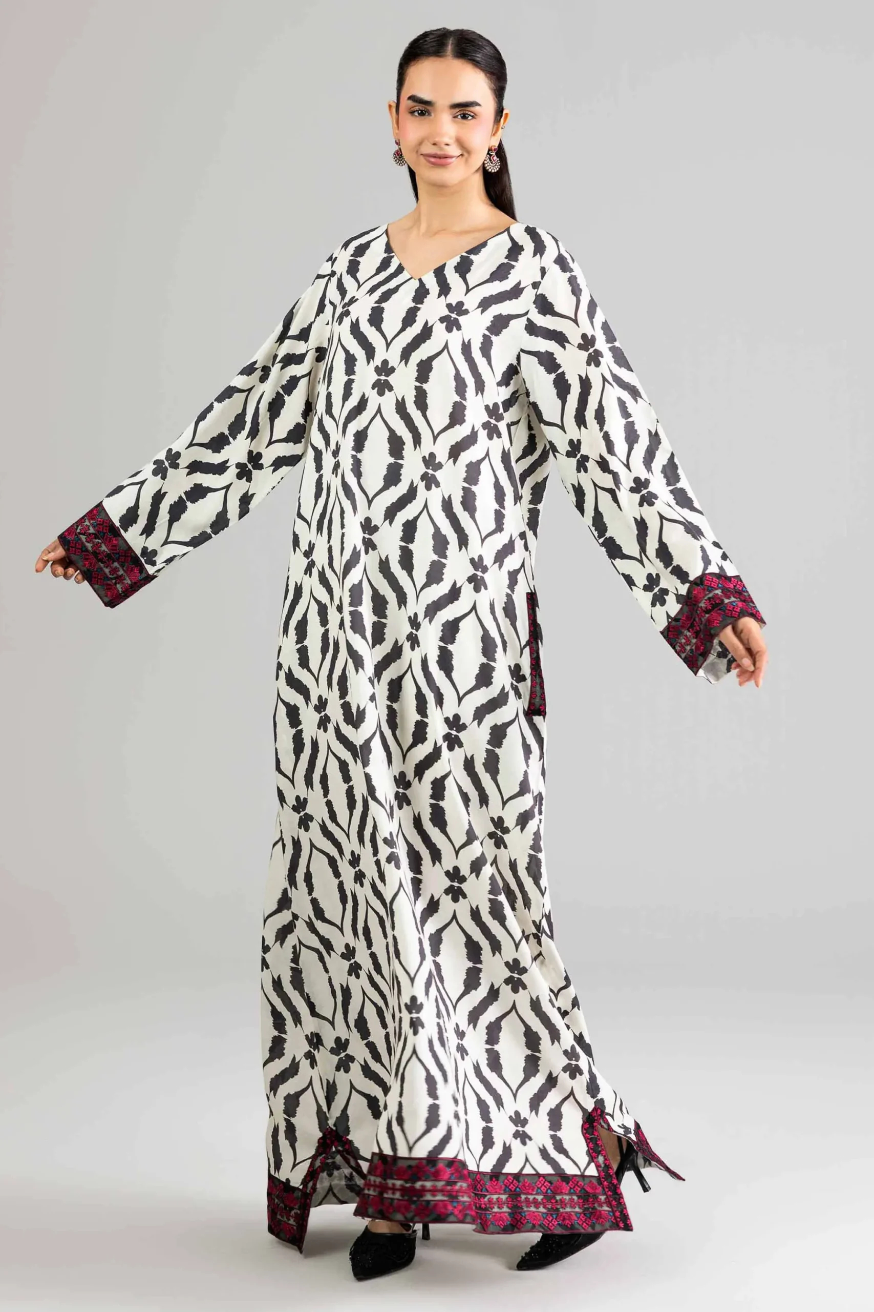 Printed Embroidered Dress - FE26-48