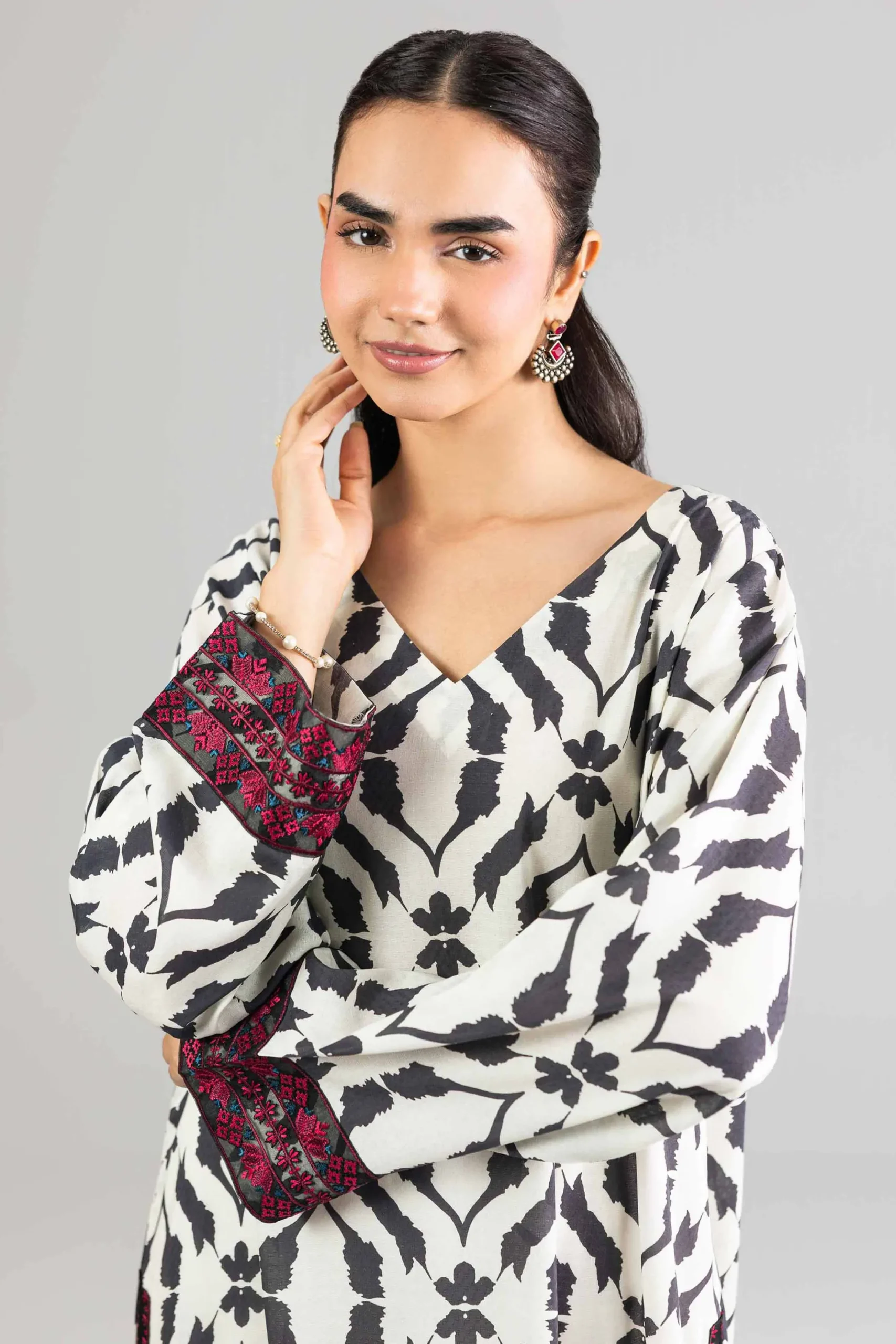 Printed Embroidered Dress - FE26-48