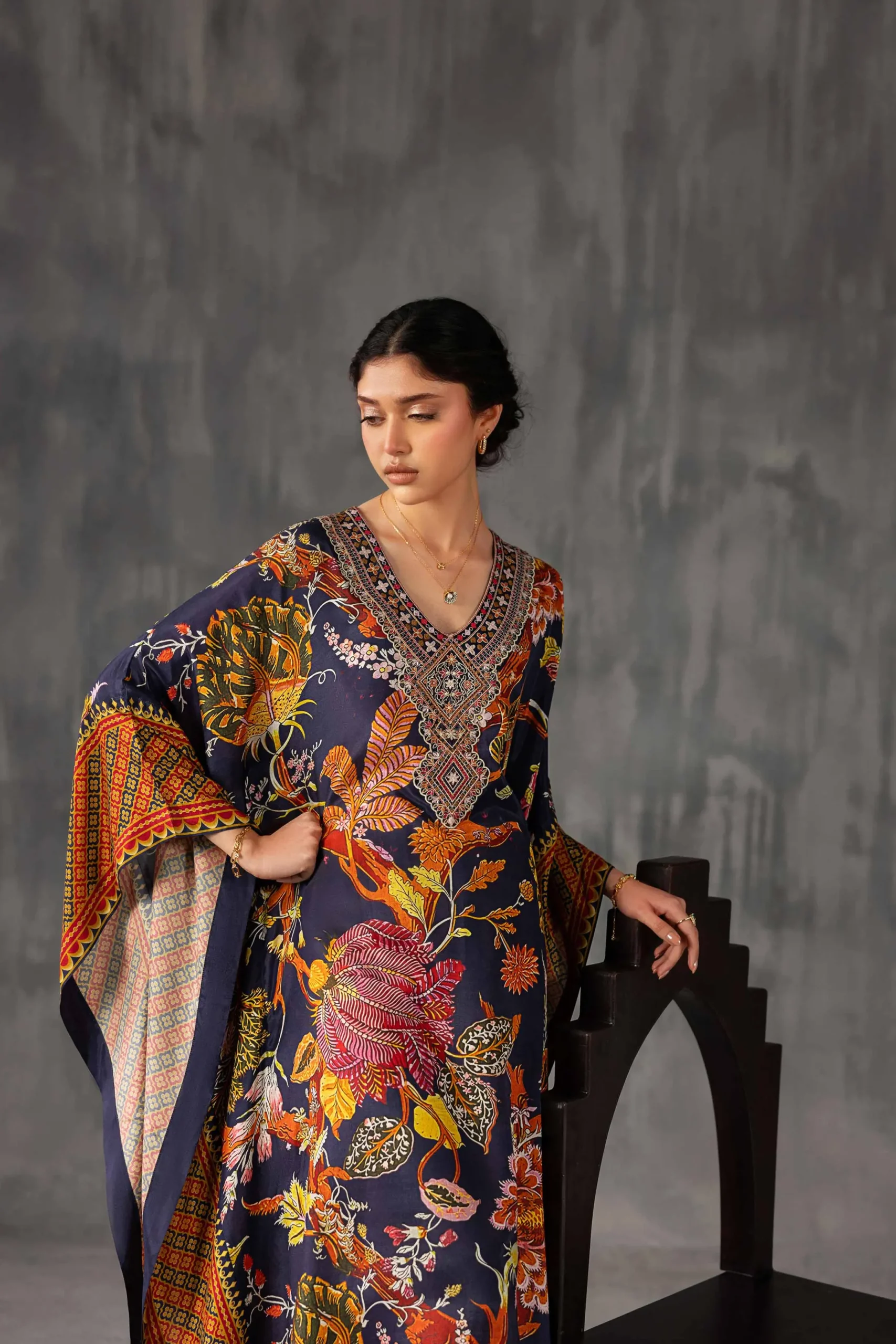 Printed Embroidered Kaftan - KFE26-134