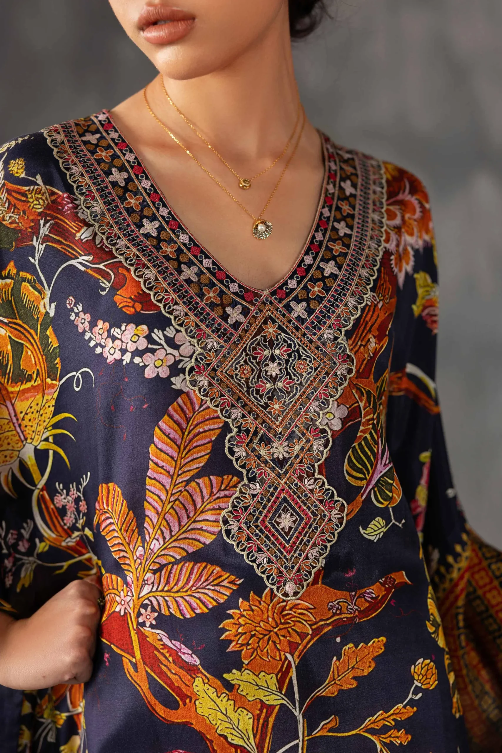 Printed Embroidered Kaftan - KFE26-134