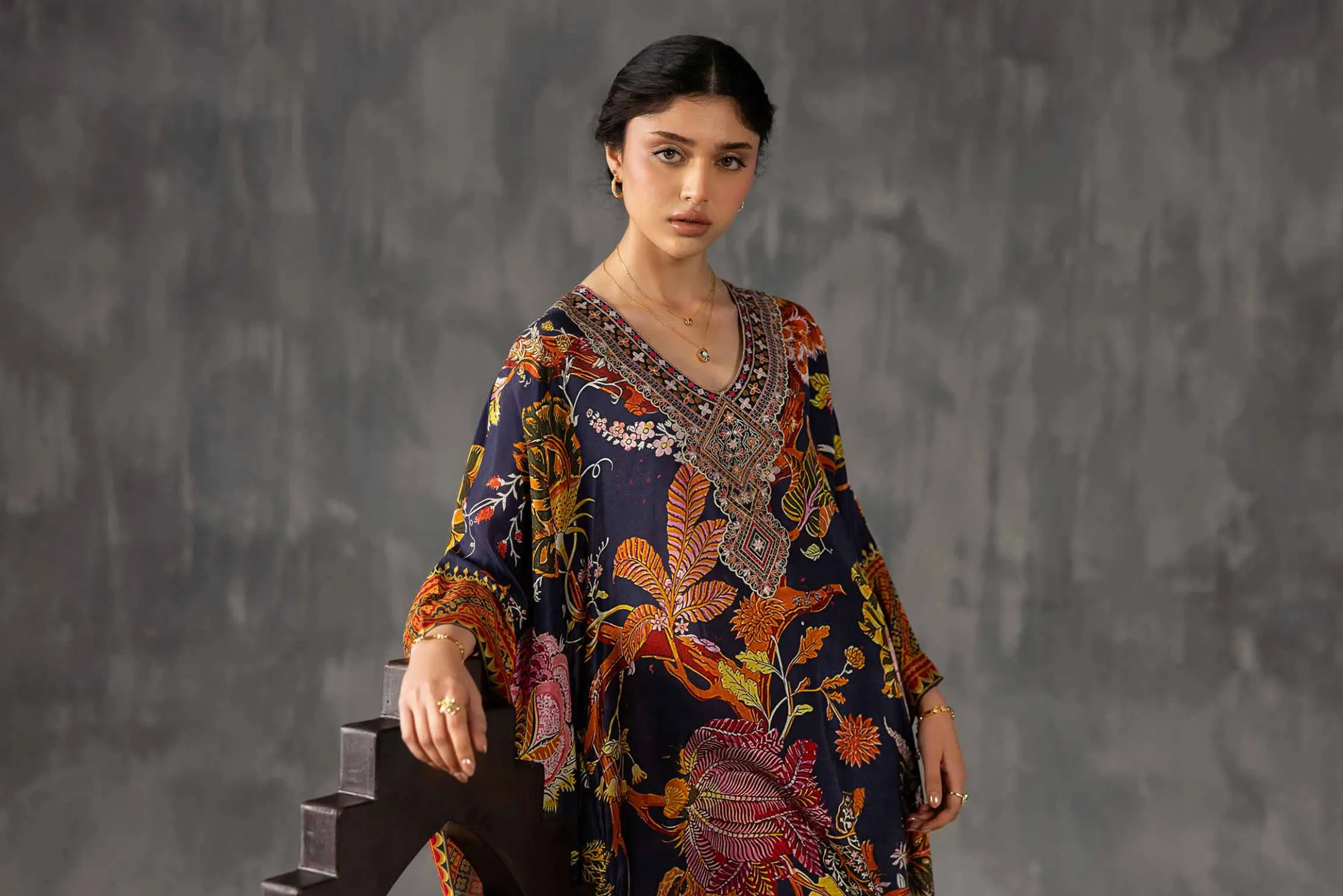 Printed Embroidered Kaftan - KFE26-134