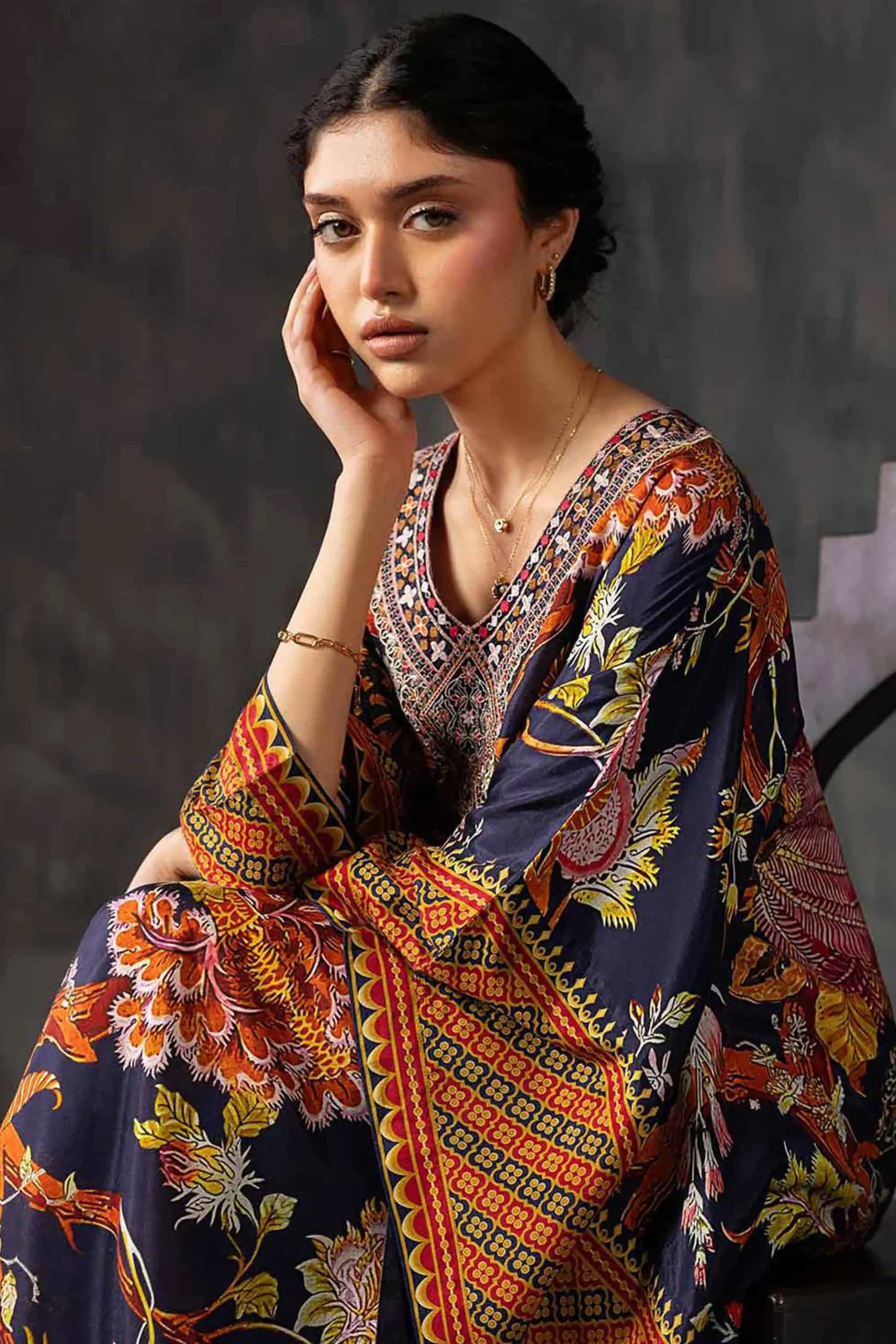 Printed Embroidered Kaftan - KFE26-134